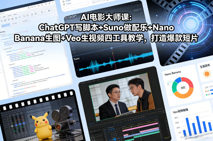 AI电影大师课：ChatGPT写脚本+Suno做配乐+Nano Banana生图+Veo生视频，打造爆款短片-佳佳云创网