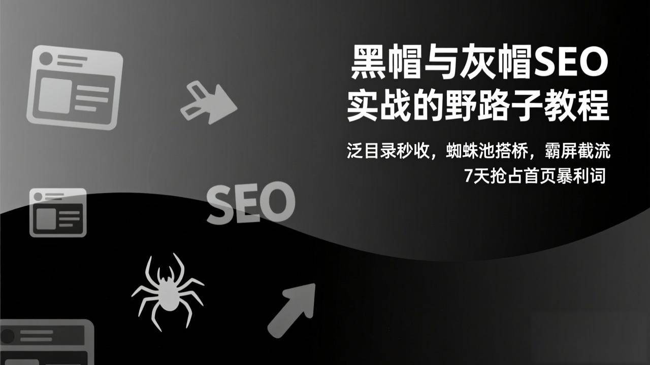 （17125期）黑帽与灰帽SEO实战的野路子教程：泛目录秒收，蜘蛛池搭桥，霸屏截流，7天抢占首页暴利词-佳佳云创网