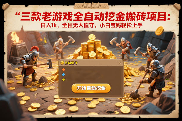 三款老游戏全自动挖金搬砖项目：日入1k，全程无人值守，小白宝妈轻松上手【揭秘】-佳佳云创网