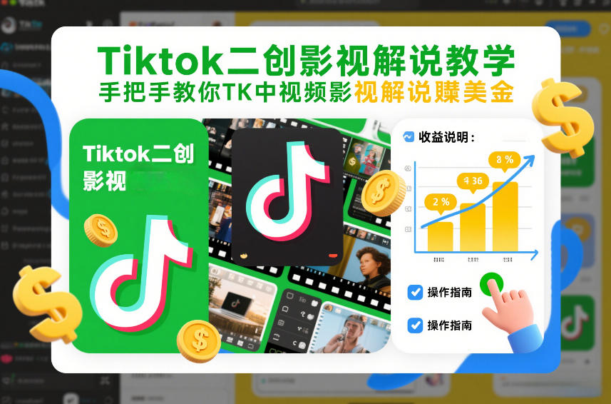 Tiktok二创影视解说教学，手把手教你TK中视频影视解说賺美金（更新26年1月）-佳佳云创网