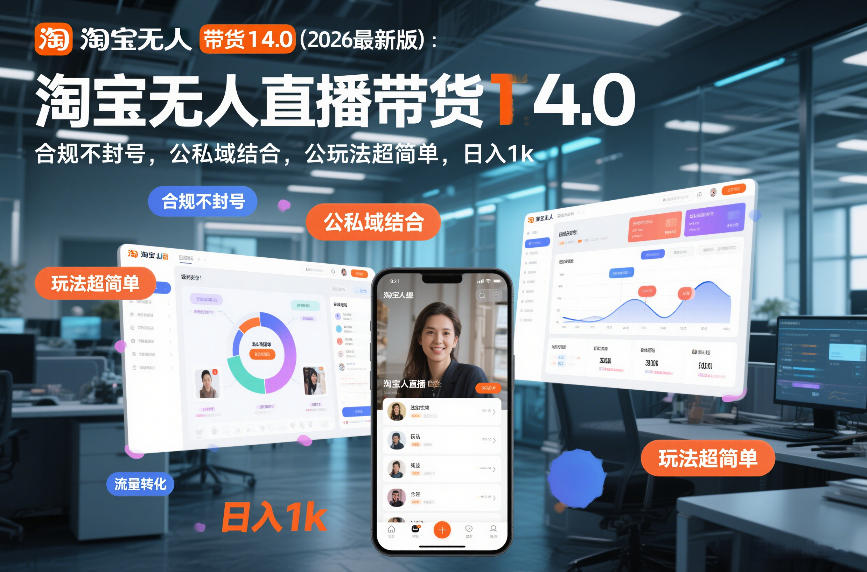 淘宝无人直播带货14.0（2026最新版）：合规不封号，公私域结合，玩法超简单，日入1k+【揭秘】-佳佳云创网