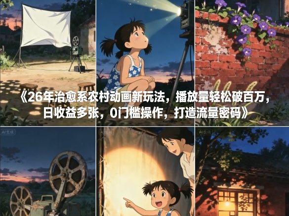 26年治愈系农村动画新玩法，播放量轻松破百万，日收益多张，0门槛操作，打造流量密码-佳佳云创网