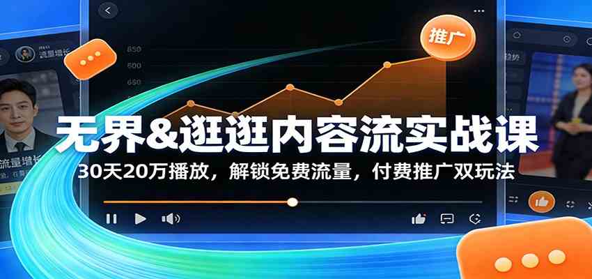 无界&逛逛内容流实战课：30天20万播放，解锁免费流量，付费推广双玩法-佳佳云创网