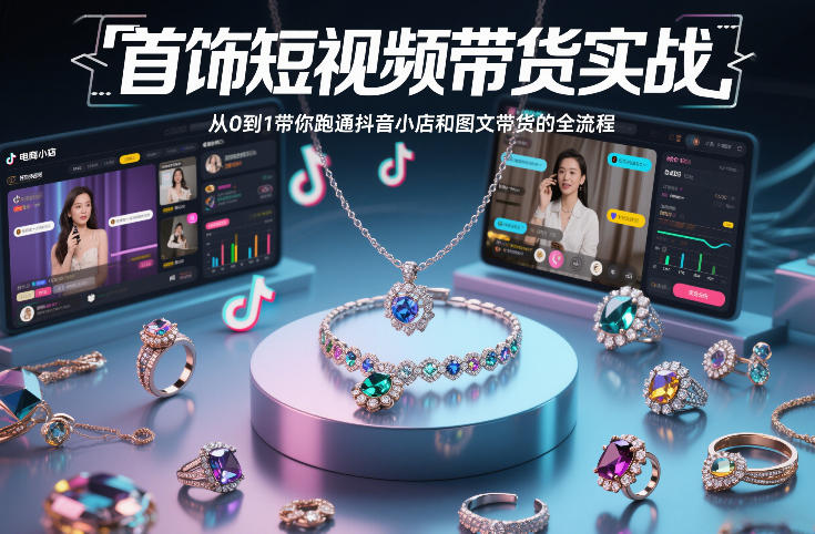 首饰短视频带货实战，从0到1带你跑通抖音小店和图文带货的全流程-佳佳云创网
