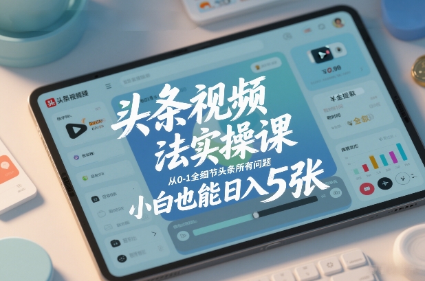 头条视频玩法实操课，从0-1全细节头条所有问题，小白也能日入5张-佳佳云创网