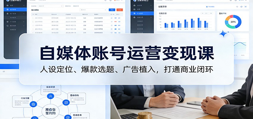 自媒体账号运营变现课：人设定位、爆款选题、广告植入，打通商业闭环-佳佳云创网