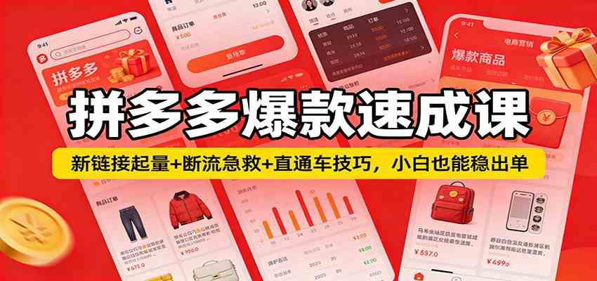 拼多多爆款速成课：新链接起量+断流急救+直通车技巧，小白也能稳出单-佳佳云创网