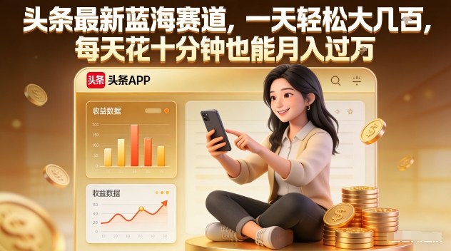 头条最新蓝海赛道，一天轻松大几张，每天花十分钟也能月入过1W【揭秘】-佳佳云创网