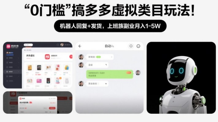 0门槛搞多多虚拟类目玩法！机器人回复+发货，上班族副业月入1-5W【揭秘】-佳佳云创网