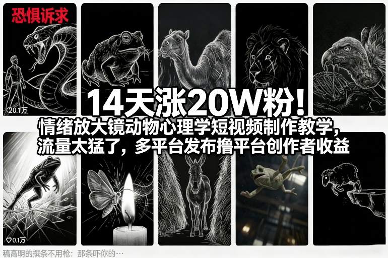 14天涨20W粉！情绪放大镜动物心理学短视频制作教学，流量太猛了，多平台发布撸平台创作者收益-佳佳云创网