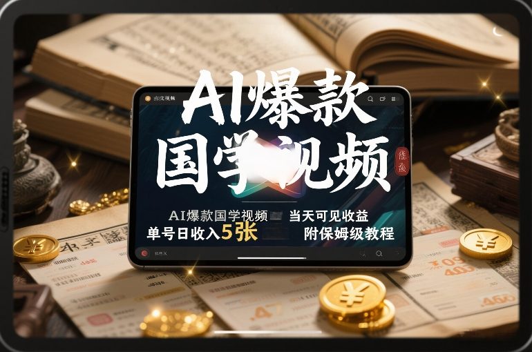 AI爆款国学视频，独家起号方法，小白直接上手，当天可见收益，单号日收入5张+附保姆级教程-佳佳云创网