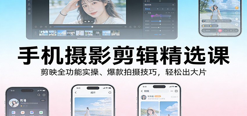 手机摄影剪辑精选课：剪映全功能实操、爆款拍摄技巧，轻松出大片-佳佳云创网