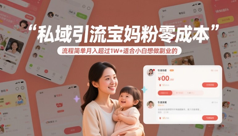 私域引流宝妈粉零成本流程简单月入超过1W+适合小白想做副业的-佳佳云创网