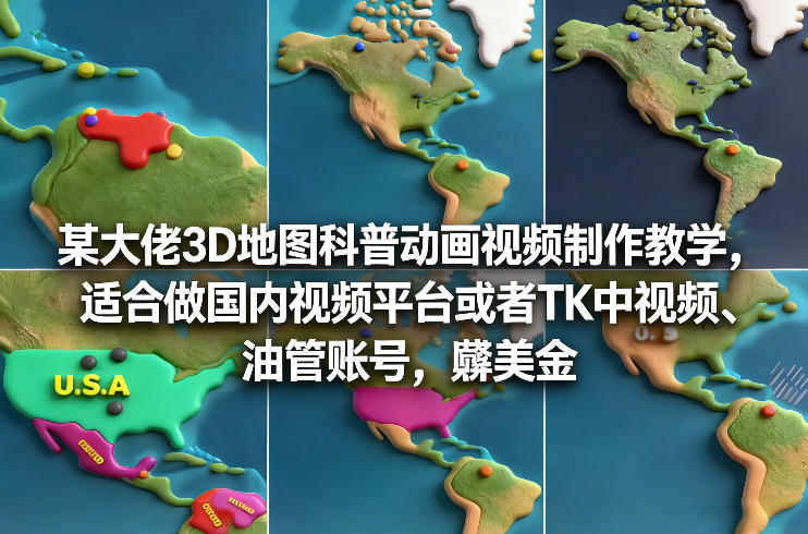 某大佬3D地图科普动画视频制作教学，适合做国内视频平台或者TK中视频、油管账号，賺美金-佳佳云创网