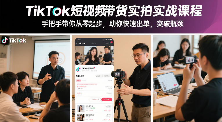 TikTok短视频带货实拍实战课程，手把手带你从零起步，助你快速出单，突破瓶颈-佳佳云创网