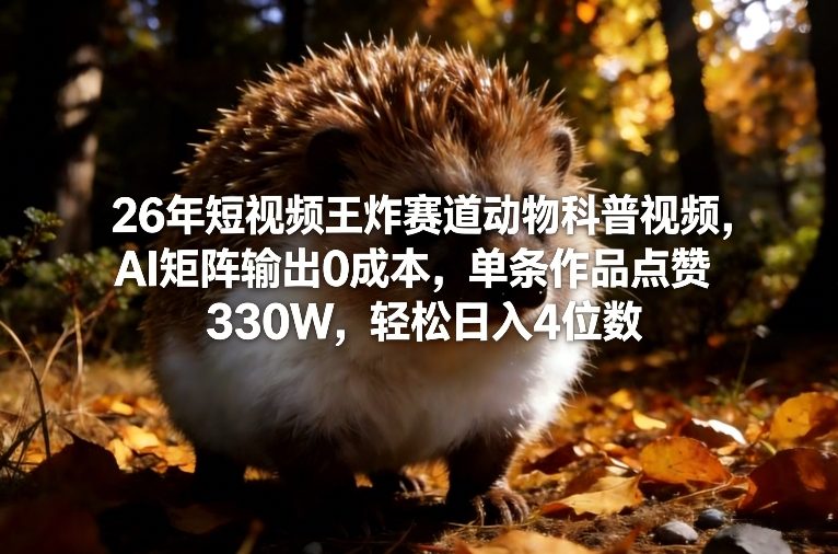 26年短视频王炸赛道动物科普视频，AI矩阵输出0成本，单条作品点赞330W，轻松日入4位数-佳佳云创网