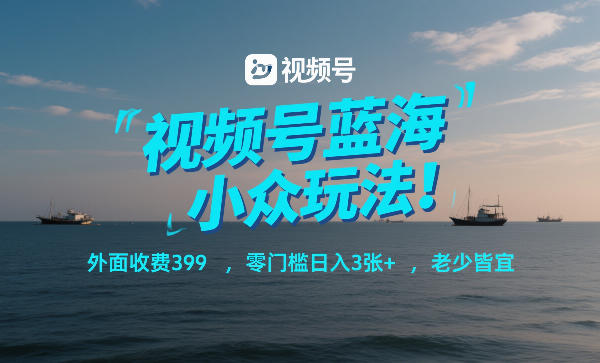 视频号蓝海小众玩法！外面收费399，零门槛日入3张+，老少皆宜-佳佳云创网