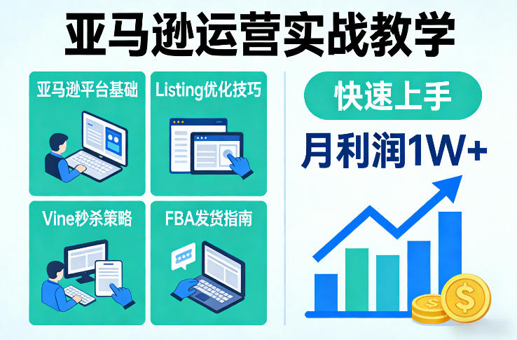 亚马逊运营实战教学，亚马逊平台+Listing优化+Vine秒杀+FBA发货等，快速上手，实现店铺月利润1W-佳佳云创网