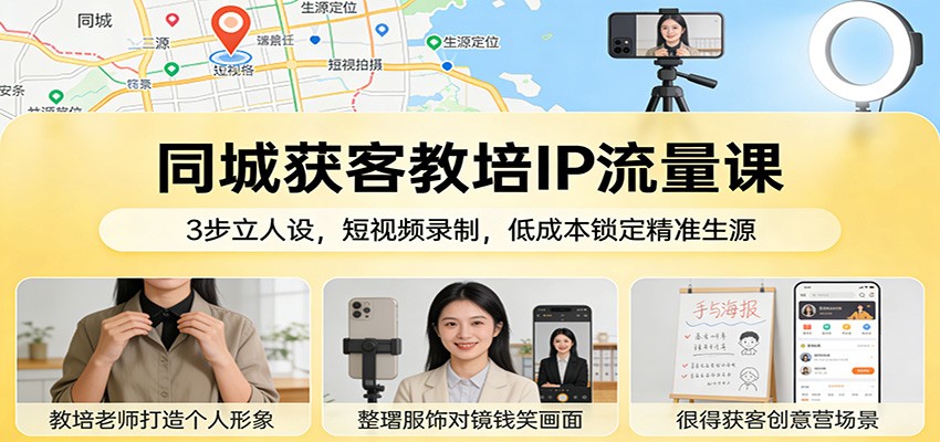 同城获客教培IP流量课：3步立人设，短视频录制，低成本锁定精准生源-佳佳云创网