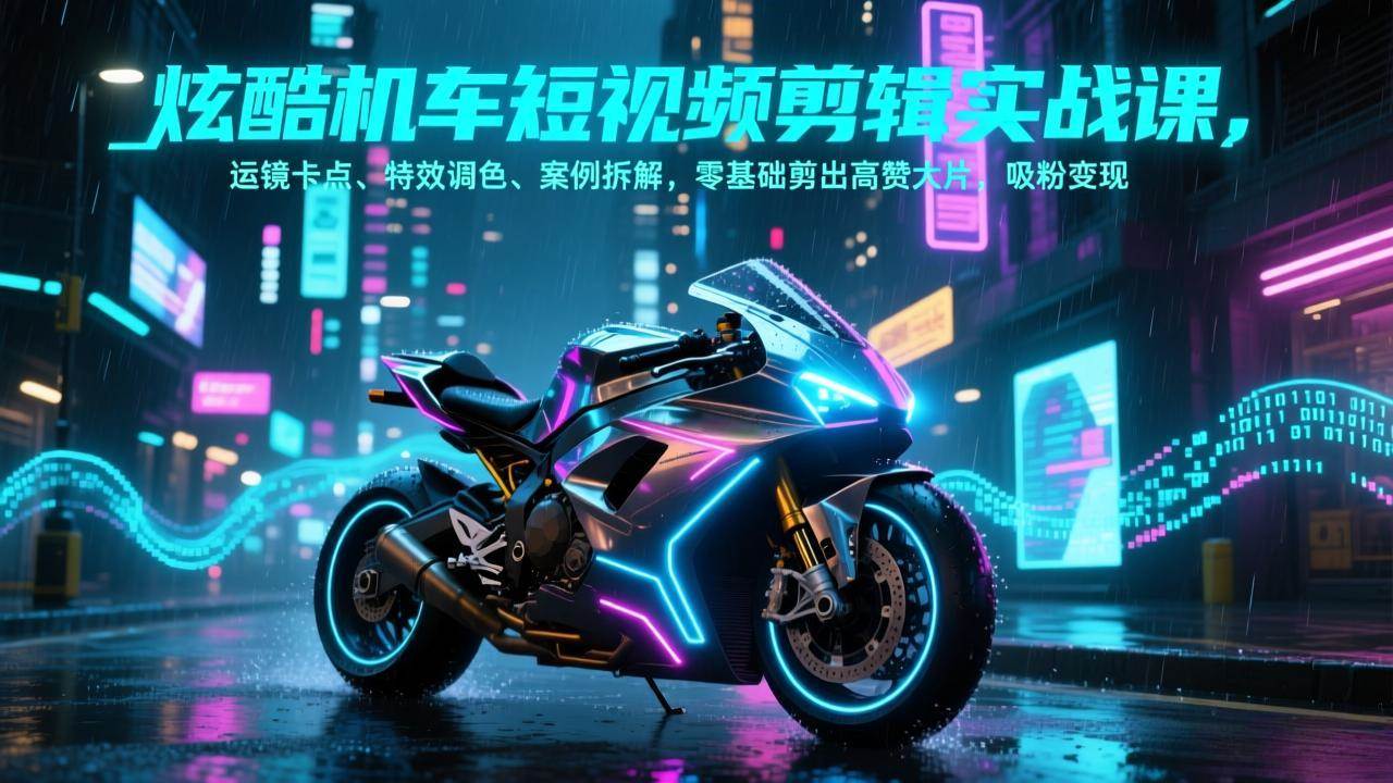 （17304期）炫酷机车短视频剪辑实战课，运镜卡点、特效调色、案例拆解，零基础剪出高赞大片，吸粉变现-佳佳云创网