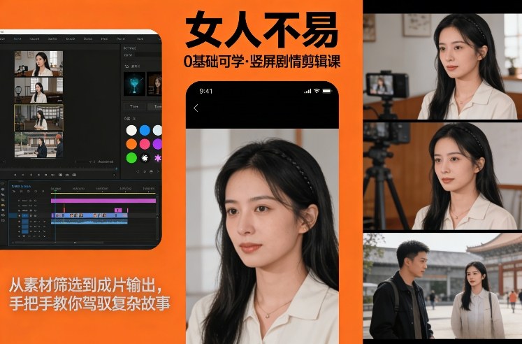 0基础可学！《女人不易》竖屏剧情剪辑课，从素材筛选到成片输出，手把手教你驾驭复杂故事-佳佳云创网