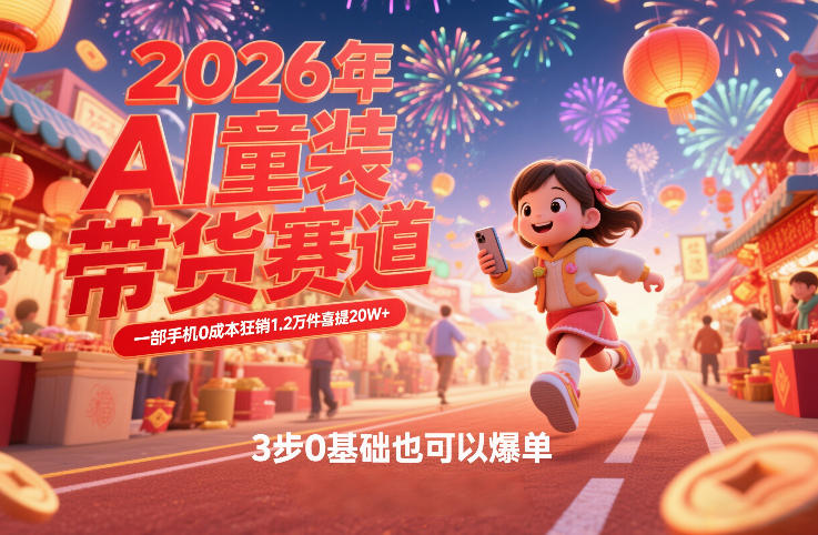 AI童装新春带货赛道，一部手机0成本狂销1.2万件喜提20W+，3步0基础也可以爆单-佳佳云创网