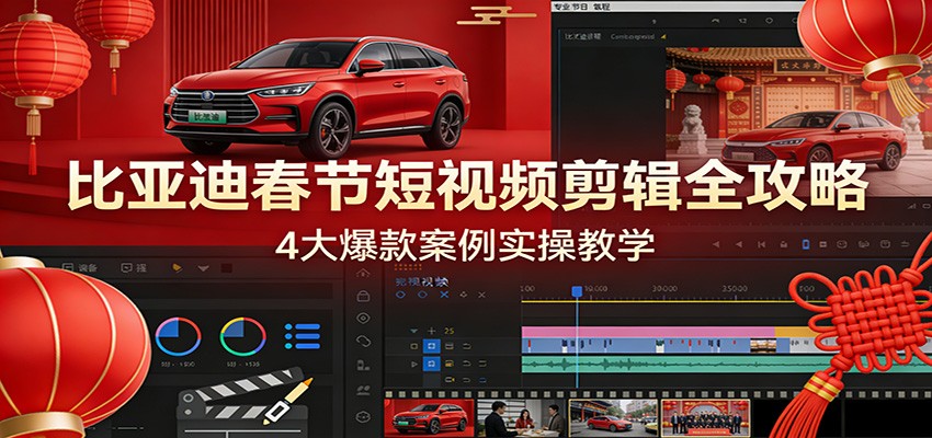 比亚迪春节短视频剪辑全攻略，4大爆款案例实操教学-佳佳云创网