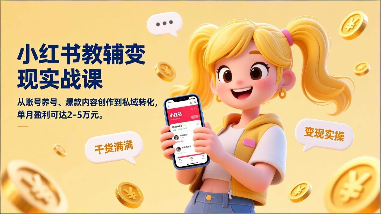 （17334期）小红书教辅变现实战课，从账号养号、爆款内容创作到私域转化，单月盈利可达2-5万元-佳佳云创网