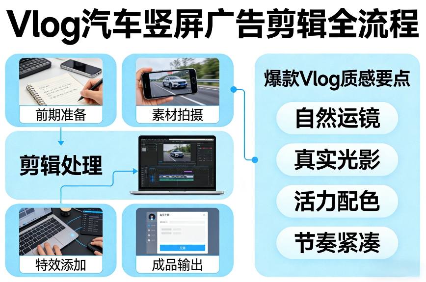 Vlog感觉汽车竖屏广告剪辑脚本全流程，拿捏爆款Vlog质感-佳佳云创网
