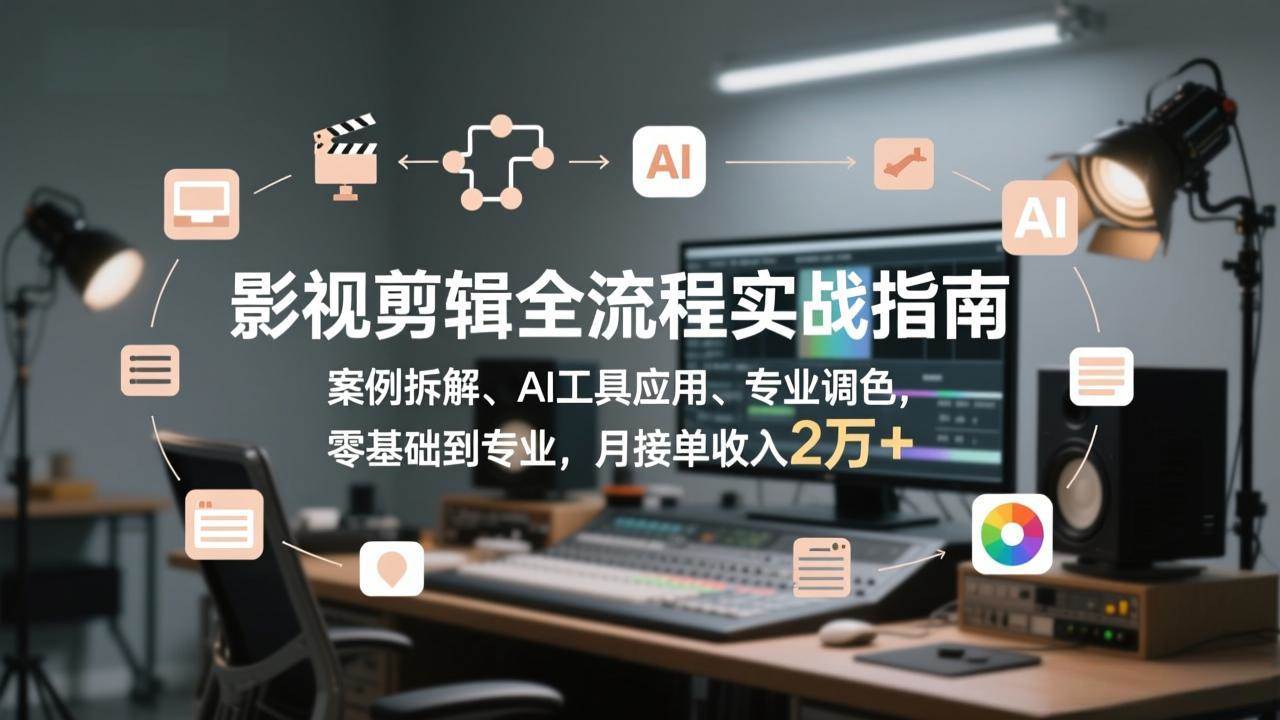 （17338期）影视剪辑全流程实战指南，案例拆解、AI工具应用、专业调色，零基础到专业，月接单收入2万+-佳佳云创网