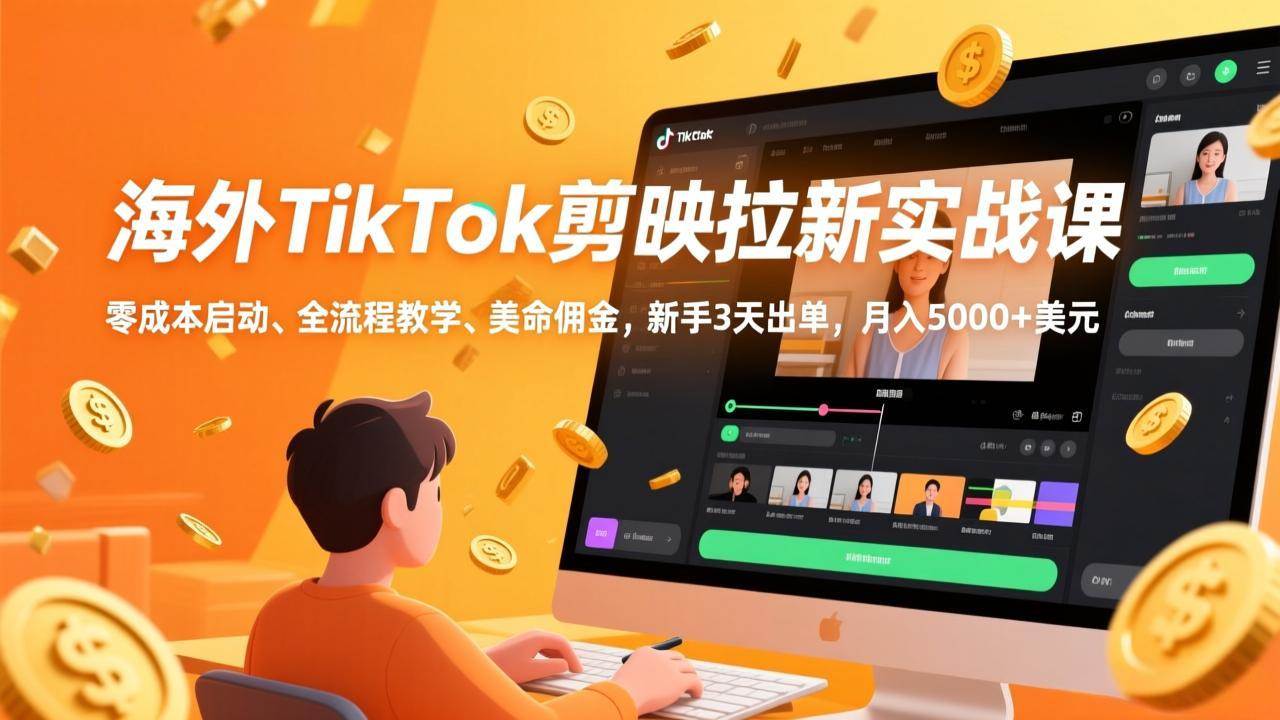 （17340期）海外TikTok剪映拉新实战课，零成本启动、全流程教学、美金佣金，新手3天出单，月入5000+美元-佳佳云创网