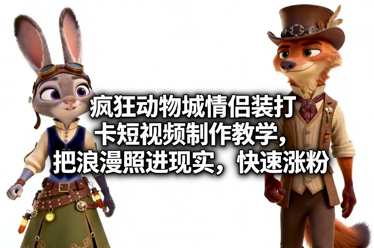 疯狂动物城情侣装打卡短视频制作教学，把浪漫照进现实，快速涨粉-佳佳云创网