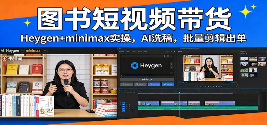 图书短视频带货：Heygen+minimax实操，AI洗稿 ，批量剪辑出单-佳佳云创网