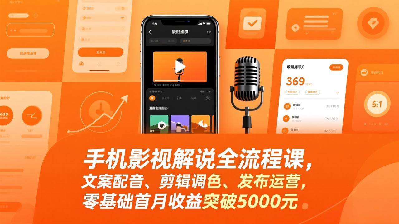 （17391期）手机影视解说全流程课，文案配音、剪辑调色、发布运营，零基础首月收益突破5000元-佳佳云创网