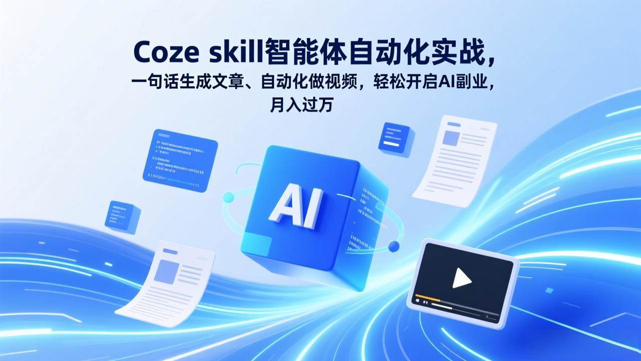 （17399期）Coze skill智能体自动化实战，一句话生成文章、自动化做视频，轻松开启AI副业，月入过万-佳佳云创网