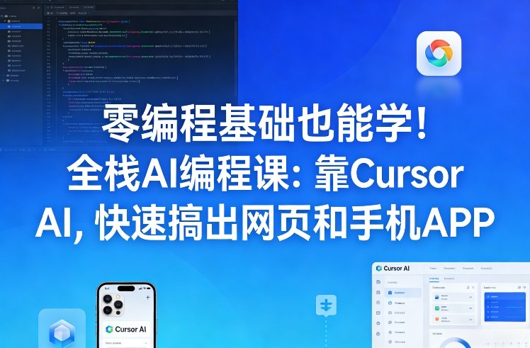 零编程基础也能学！全栈AI编程课：靠Cursor AI，快速搞出网页和手机APP-佳佳云创网