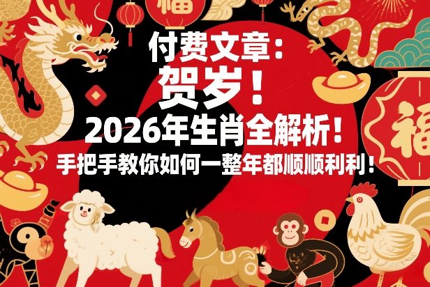 付费文章：贺岁！2026年生肖全解析！手把手教你如何一整年都顺顺利利！-佳佳云创网