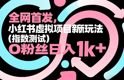 全网首发，小红书虚拟项目新玩法（指数测试），0粉丝日入1k+，整个玩法完整拆解！-佳佳云创网