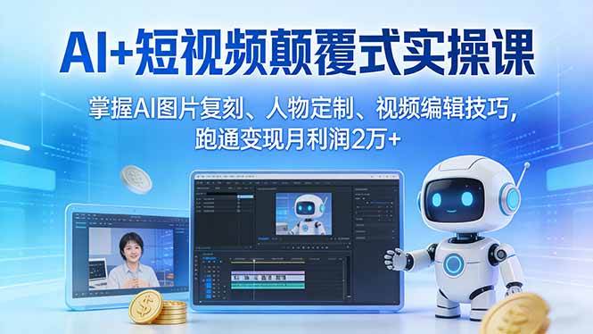 （17454期）AI+短视频颠覆式实操课：掌握AI图片复刻、人物定制、视频编辑技巧，跑通变现月利润2万+-佳佳云创网
