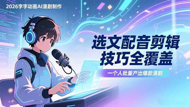 （17477期）2026字字动画AI漫剧制作-1期，选文配音剪辑技巧全覆盖，一个人就能批量产出爆款漫剧-佳佳云创网