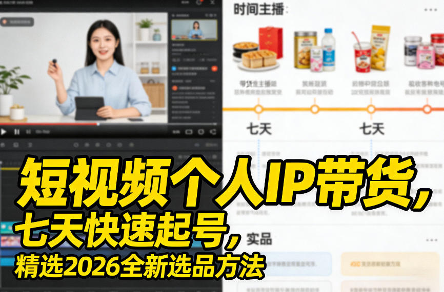 短视频个人IP带货，七天快速起号，精选2026全新选品方法-佳佳云创网