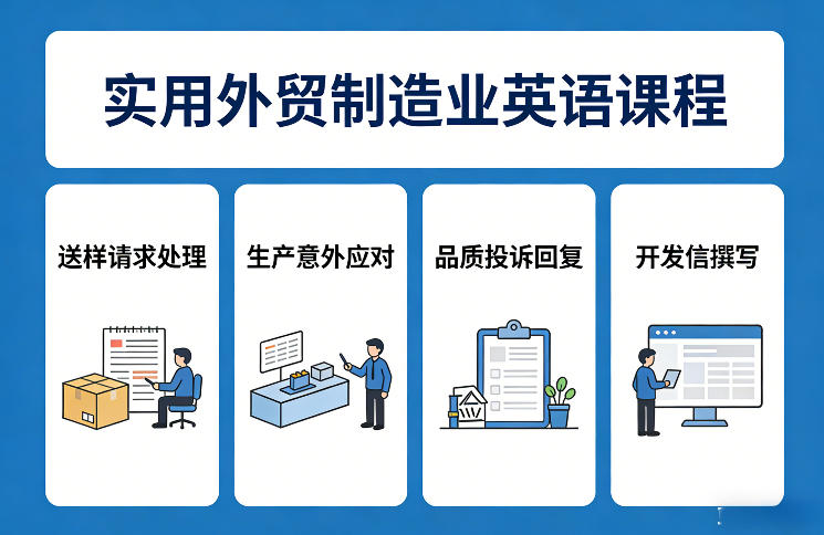 实用外贸制造业英语课程，教你专业处理送样请求、应对生产意外、回复品质投诉、撰写开发信等-佳佳云创网