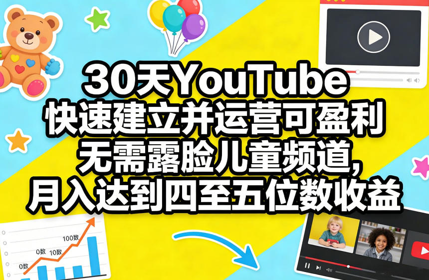 30天YouTube快速建立并运营可盈利无需露脸儿童频道，月入达到四至五位数收益-佳佳云创网