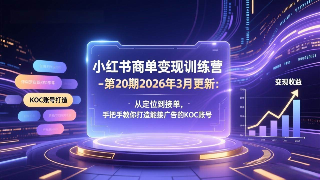 （17590期）小红书商单变现训练营-第20期26年3月更新：从定位到接单，手把手教你打造能接广告的KOC账号-佳佳云创网