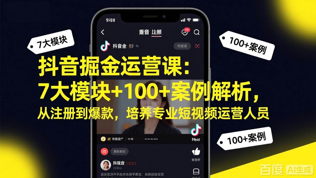 （17573期）抖音掘金运营课：7大模块+100+案例解析，从注册到爆款，培养专业短视频运营人员-佳佳云创网