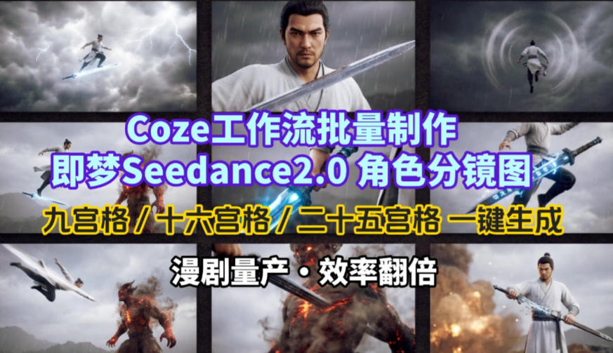 Coze工作流批量制作即梦Seedance2.0角色分镜图，九宫格-十六宫格-二十五宫格一键生成，漫剧量产，效率翻倍-佳佳云创网