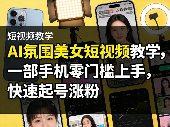 AI氛围美女短视频教学，一部手机零门槛上手，快速起号涨粉-佳佳云创网