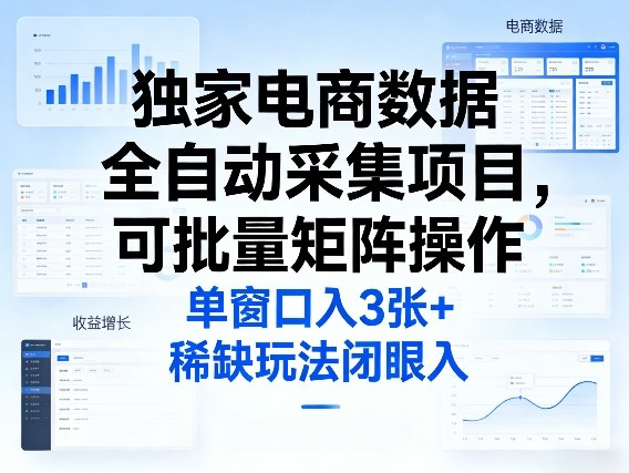 独家电商数据全自动采集项目，可批量矩阵操作，单窗口日入3张+，稀缺玩法闭眼入【揭秘】-佳佳云创网