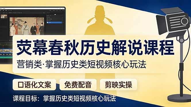（17686期）荧幕春秋历史(营销类）解说课程：口语化文案+免费配音+剪映实操，掌握历史类短视频核心玩法-佳佳云创网