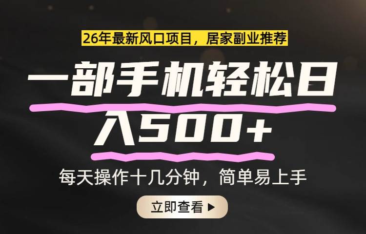 （17680期）26年居家副业首选，一部手机轻松日入500+，长期稳定可做-佳佳云创网